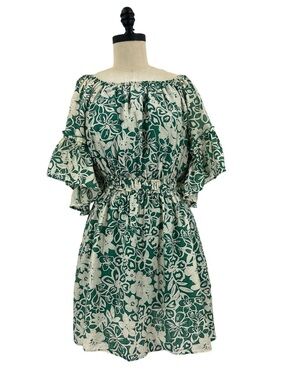 Hayden green and white floral mini dress with a bohemian Pockets Flowy New L